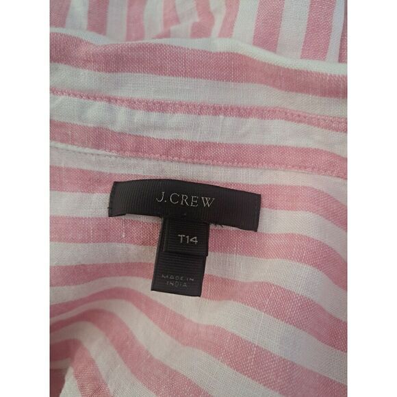 J Crew Womens LARGE TALL FIT 100% Linen Shirt Pink White Stripe Button LAGENLOOK - Picture 7 of 10
